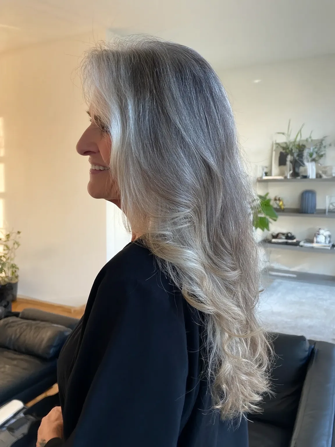 Long Wavy Silver Layers with Natural Gray Highlights